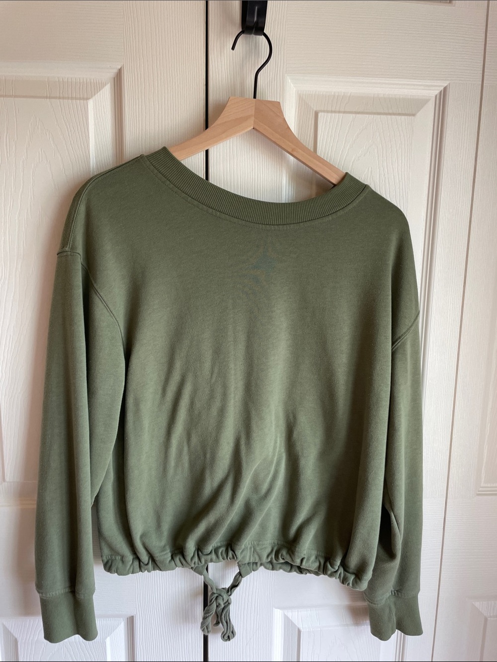 Old Navy Olive Green Drawstring Sweatshirt Top with Partially Open Back